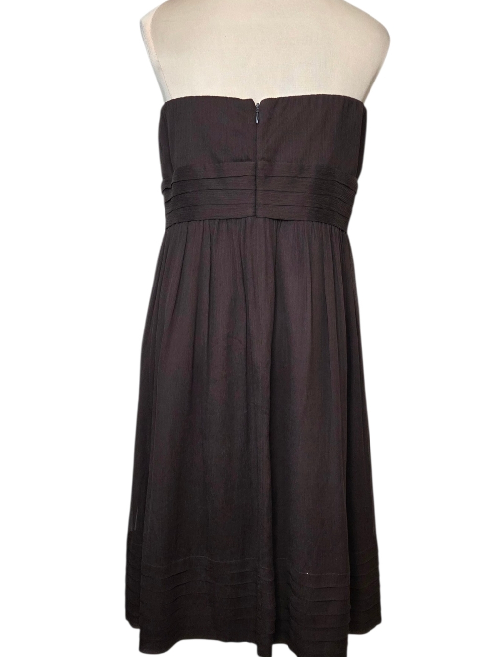 J. Crew Strapless Silk Dress Brown Empire Waist Pleated Midi Size 14 - Picture 4 of 7